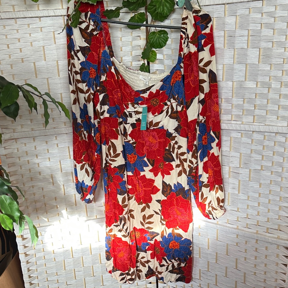 Floral Red and Blue Dress
